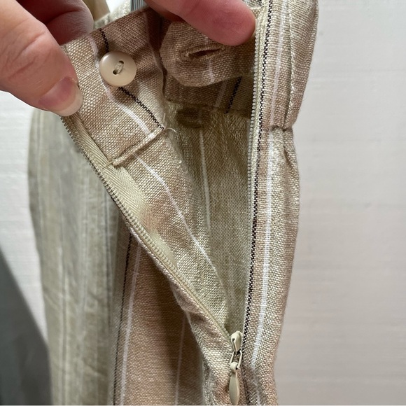 J. Jill Tan Striped Linen Blend Split Hem Wide Leg Cropped Women's Size M - Picture 13 of 13